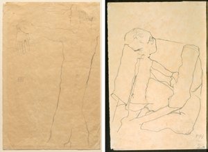 Hombre desnudo con brazos levantados (recto) Hombre sentado (verso) de Egon Schiele