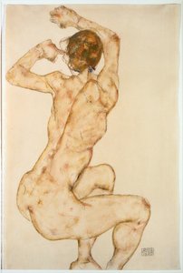 Desnudo con brazos en alto ... (gouache y lápiz) de Egon Schiele