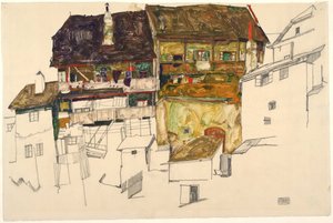 Casas Antiguas en Krumau, 1914 de Egon Schiele