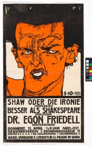 Plakat "Shaw oder die Ironie" - Vortrag Egon Friedell de Egon Schiele