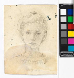 Retrato de una niña; reverso: dibujos de animales de Egon Schiele