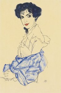 Retrato de Elisabeth Lederer, sentada con las manos cruzadas, 1913 de Egon Schiele