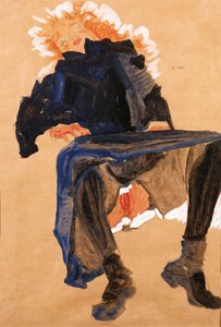 Chica reclinada en un vestido azul, 1910 de Egon Schiele