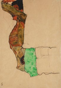 Desnudo Masculino Reclinado con Tela Verde de Egon Schiele