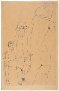 Schiele con modelo desnuda frente al espejo, 1910 de Egon Schiele