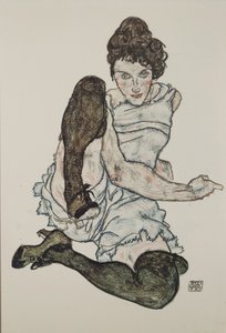 Mujer sentada con las piernas recogidas, 1917 de Egon Schiele