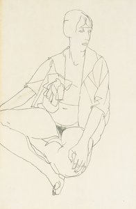 Desnudo femenino sentado con blusa abierta, 1913 de Egon Schiele