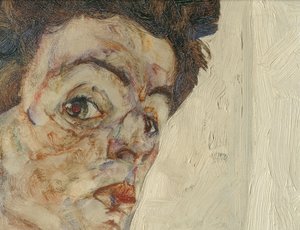 Autorretrato con frutos de farol ... (óleo y acuarela sobre lienzo) de Egon Schiele