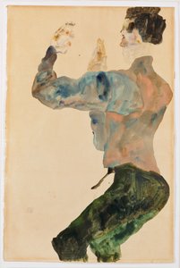 Autorretrato con los brazos levantados, vista posterior de Egon Schiele