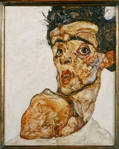 Autorretrato con hombro desnudo levantado de Egon Schiele