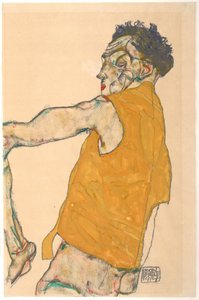 Autorretrato con chaleco amarillo, 1914 de Egon Schiele