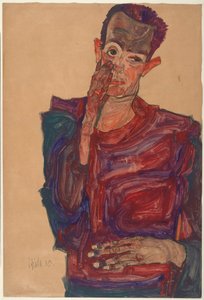 Autorretrato con el párpado bajado, 1910 de Egon Schiele