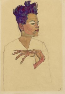 Autorretrato con manos en el pecho, 1910 de Egon Schiele