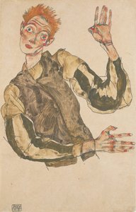Autorretrato con brazaletes a rayas, 1915 de Egon Schiele