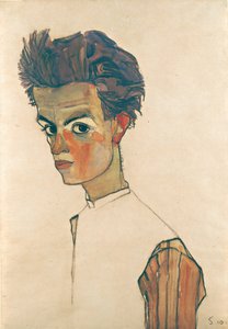 Autorretrato con camisa a rayas, 1910 de Egon Schiele