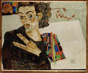 Autorretrato con los dedos separados de Egon Schiele
