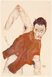 Autorretrato con una chaqueta con el codo derecho levantado de Egon Schiele