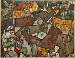 Pequeña ciudad - Krumau en Checoslovaquia (óleo sobre lienzo) de Egon Schiele