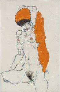 Desnudo de pie con tela naranja. 1914