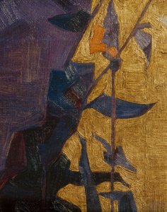 Flor estilizada sobre fondo decorativo ... (bronce) de Egon Schiele