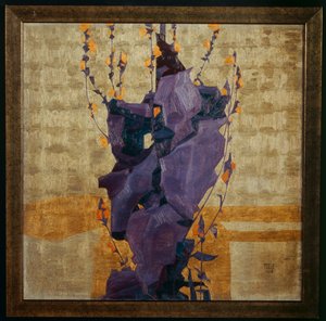 Flor estilizada sobre fondo decorativo ... (bronce) de Egon Schiele