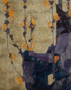 Flor estilizada sobre fondo decorativo ... (bronce) de Egon Schiele