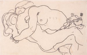 Dos desnudos femeninos abrazados, 1918