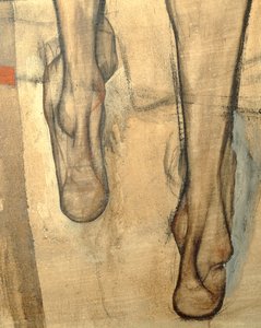 Desnudo femenino con pañuelo al hombro, fragmento ... (pintura sobre lienzo) de Egon Schiele