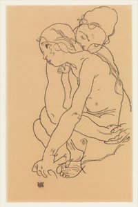 Frau und Mädchen, die sich umarmen de Egon Schiele