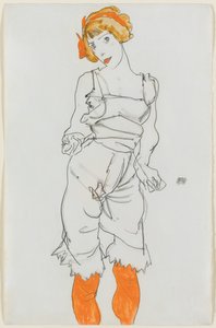 Mujer en lencería y medias de Egon Schiele