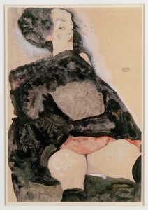 Mujer de negro (gouache, acuarela y lápiz) de Egon Schiele