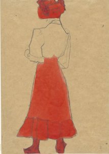 Mujer con falda roja, c. 1909 de Egon Schiele