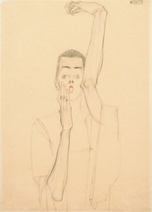 Joven con brazo levantado y boca roja, 1909