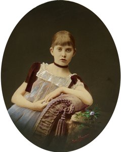 Retrato de una niña. Fotografía en gelatina de plata, gouache de Egor Maximovich Ovcharenko (?-1902)