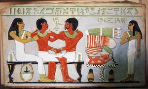Debu Sobek y su familia, pintura mural de Abidos, Egipto. Civilización egipcia, Reino Medio, Dinastía XII