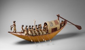 Barco de viaje siendo remado desde la tumba de Meketre, c.1981-1975 a.C. de Egyptian 12th Dynasty