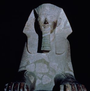 Una esfinge de la reina Hatshepsut, del Templo Mortuorio de Hatshepsut, Nuevo Reino