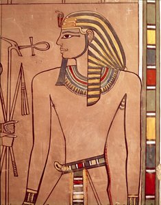 Amenhotep II (c.1427-1392 a.C.) con un ankh siendo levantado a sus labios, de la cámara del sarcófago de su tumba, Nuevo Reino de Egyptian 18th Dynasty