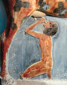 Antigüedad egipcia: la diosa vaca Hathor alimenta al joven Amenhotep II (Amenofis II)