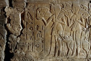 Bajorrelieve de la tumba de Maia, nodriza de Tutankamón, Saqqara, Egipto, Civilización egipcia, Reino Nuevo, Dinastía XVIII, Detalle de Egyptian 18th Dynasty