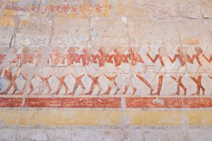 Talla en bajorrelieve del viaje de Hatshepsut a la tierra de Punt (Somalia), templo de Hatshepsut de Deir Al Bahari, Luxor, Egipto (foto) de Egyptian 18th Dynasty