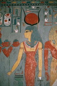 Egipto, Antigua Tebas, Luxor, Valle de los Reyes, Tumba de Horemheb, Pintura mural que representa a la diosa Isis, Reino Nuevo, Dinastía XVIII de Egyptian 18th Dynasty