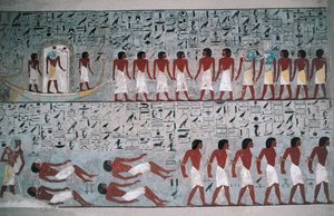 Egipto, Luxor, Valle de los Reyes, Tumba de Horemheb, pintura mural de Egyptian 18th Dynasty