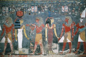 Egipto, Luxor, Valle de los Reyes, Tumba de Horemheb, pintura mural