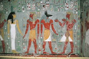 Egipto, Luxor, Valle de los Reyes, Tumba de Horemheb, pintura mural