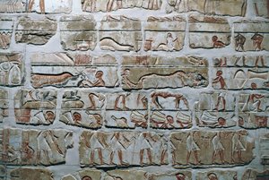 Egipto, Tebas, Luzor, Templos de Karnak, muro Talatat del templo de Amenhotep IV de Egyptian 18th Dynasty