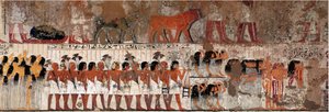Antigüedad egipcia: escena funeraria con llanto. Tumba de Ramose (1411-1375 a.C.), gobernador de Tebas y visir, comienzo del reinado de Amenofis IV. Necrópolis de Gournah (Sheikh Abd el-Gournah), Egipto