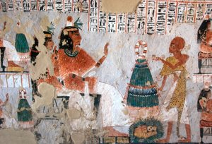 Antigüedad egipcia: representación de Roy y su esposa Nebtawy frente a un sumo sacerdote. Pintura de la Tumba de Roy (TT255). Dinastía XVIII. De la orilla oeste de Luxor, Egipto de Egyptian 18th Dynasty