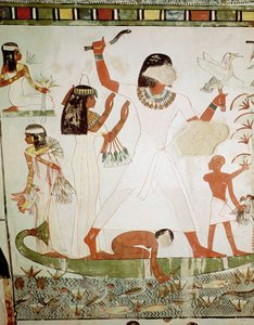 Pesca y caza en los pantanos, detalle de la Capilla de la Tumba de Menna, Nuevo Reino (pintura mural)