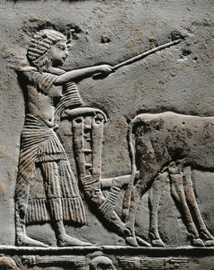 Horemheb arando la tierra en los Campos de Iaru, relieve de la tumba de Horemheb en Saqqara, detalle de Egyptian 18th Dynasty